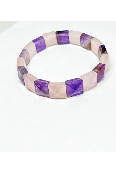 Agatella Tasarım Amethyst & Pink Quartz Natural Stone Model Bracelet