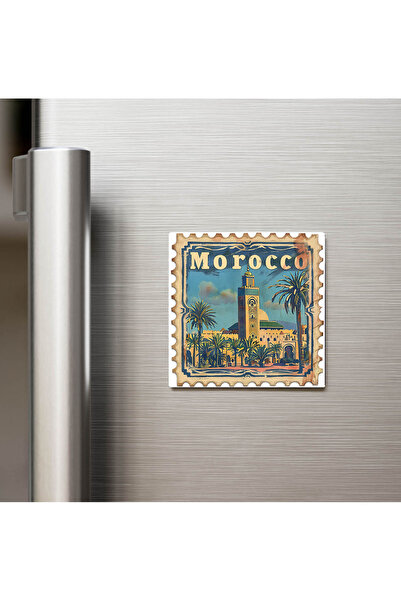 iBerk Mıknatıslı Buzdolap Magneti - Fas Morocco - Posta Pulu Temalı Ülke - 9x...