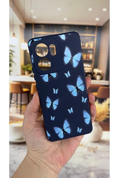 Vip Case Oppo Reno 13 F Compatible Blue Butterfly Patterned Silicone Shock-Ab...