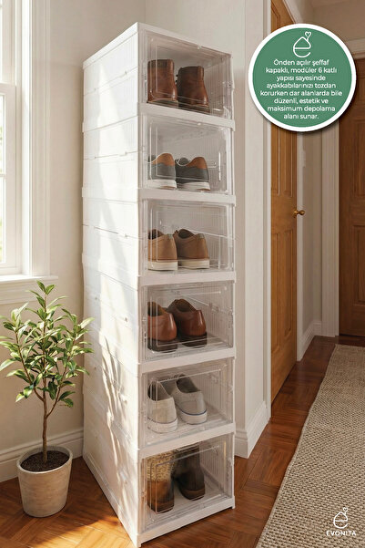 EVONİTA 6-Tier Modular Shoe Rack 6-Pack Collapsible Shoe Rack Portable Multi-...