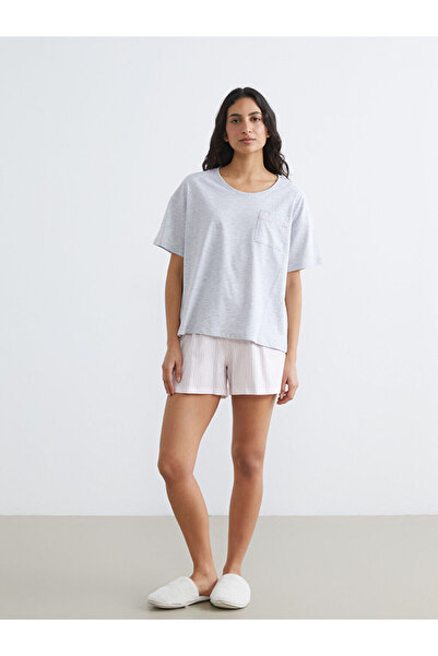 LC Waikiki LCW DREAM Pink Prugasto Ženska pidžama sa šortskama