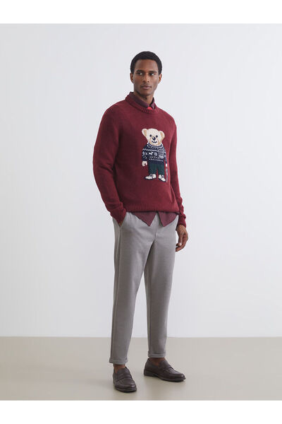 LC Waikiki Quality Pieces from Çelebi Store Zero Roba Collar Cute Teddy Bear Printed Men's Knitwear Sweater
