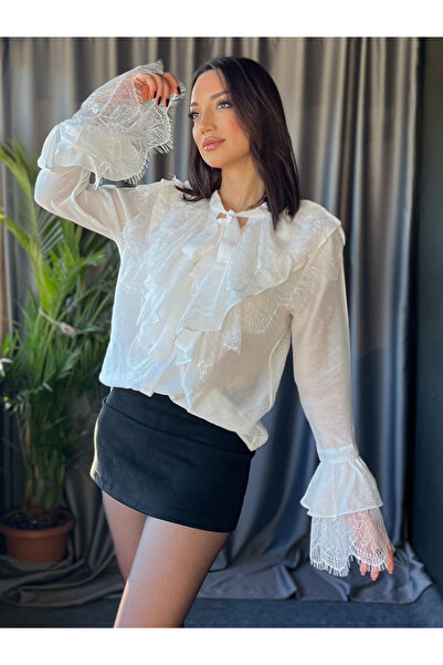 PATEVA Fırfırlı Gömlek Boğaz Fiyonk Bağlamalı