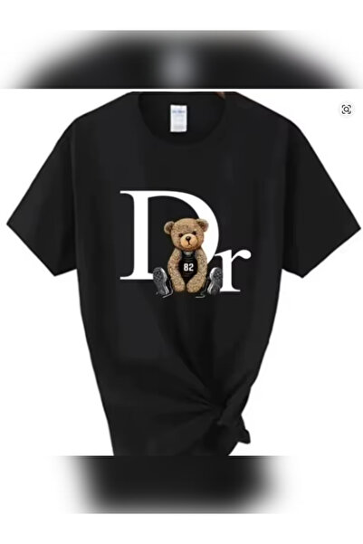 TİMİSİVA Unisex Oversized Dr Ayicik Printed Crew Neck Short Sleeve Black T-Shirt