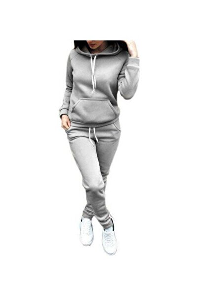 Generic Light Gray Long Sleeve Sports Tracksuit Set