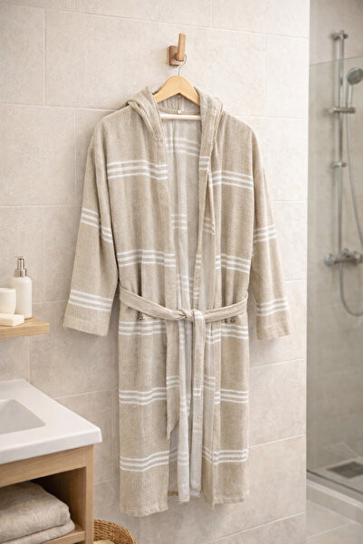 DNRYSL 100% Natural Cotton, Soft Textured Unisex Hooded Peshtemal Bathrobe, B...