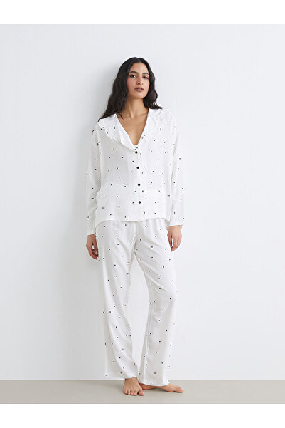 LC Waikiki Lcw Dream Ecru Shirt Collar Polka Dot Women's Pajama Set