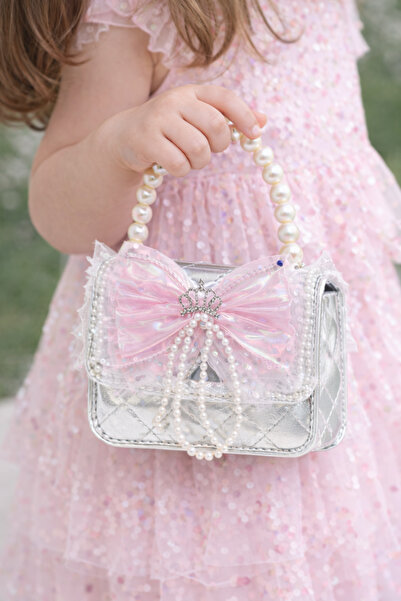 Selvira Kız Çocuk İnci Askılı Prenses Çanta – Taç Detaylı, Fiyonklu, Parlak M...