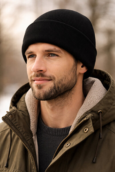 Nisa Men's Black Basic Foldable Beret Winter Cold Weather Compatible