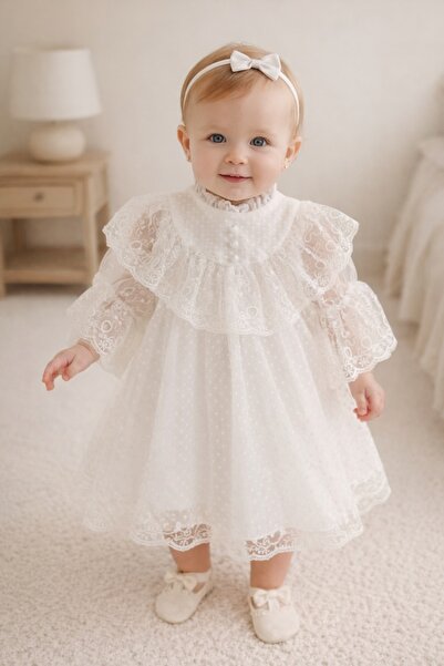 Babydola Kız bebek abiye elbise tüllü güpürlü model 3/36 ay doğum günü elbise...