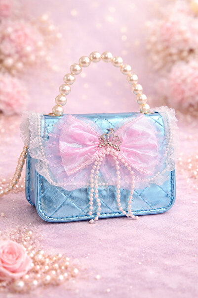 Selvira Kız Çocuk İnci Askılı Prenses Çanta – Taç Detaylı, Fiyonklu, Parlak M...