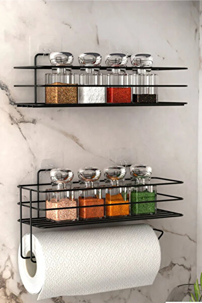 UFİX رف توابل معدني لاصق من طبقتين ورف توابل معدني مقاوم للصدأ لاصق، طقم من ق...