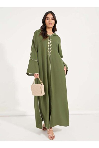 Generic Taik To Long Caftan Dress with Embroidered Details and Round Neck