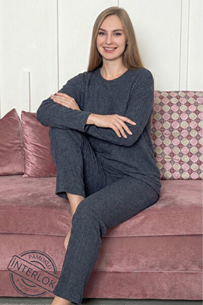 Farya Home Cotton Thick Winter Interlock Striped Long Sleeve Knitted Pajama Set