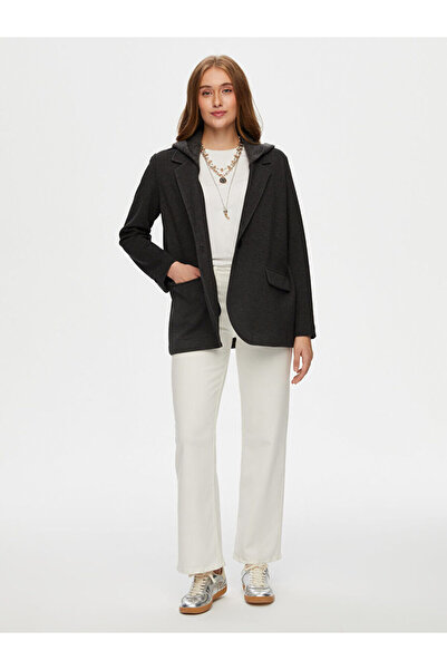 Faik Sönmez Relax Triko Kapüşon Detaylı Örme Blazer Ceket W26CKT033