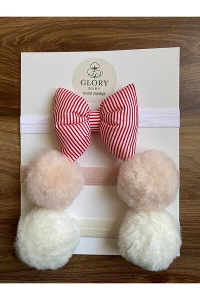 GLORY BABY Baby Girl Bow & Pompom Bandana - Hair Band Set of 3