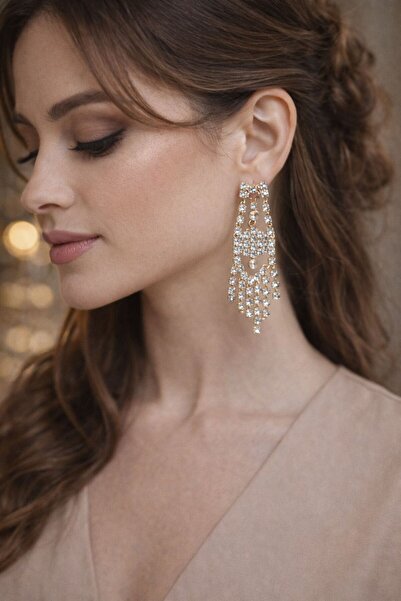 MİHRES أقراط كريستال دروب بحجر أزرق لامع، أقراط لحفلات الزفاف والسهرات