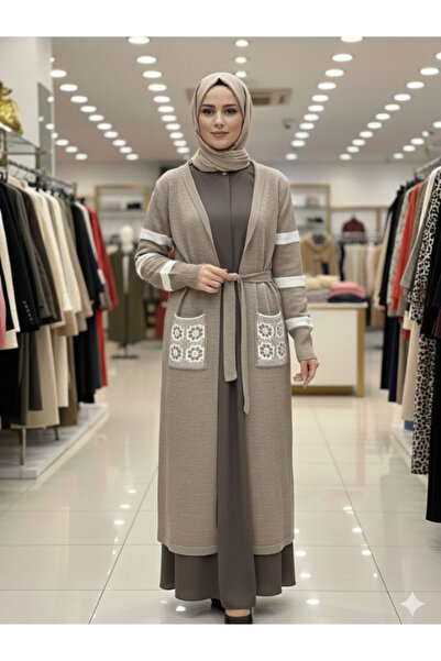 BERNEO Women's Long Pocketed Knitwear Hijab Cardigan