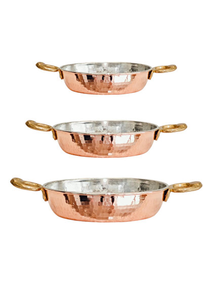 modabakir مجموعة مقلاة نحاسية حقيقية من 3 قطع