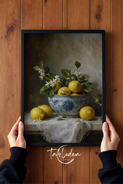tablodea Vintage Limon Temalı Şık Mutfak Tablosu TD Vintage Kafe Mutfak Dekor...