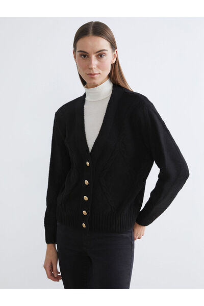 LC Waikiki سترة تريكو نسائية منقوشة ذاتياً برقبة على شكل حرف V من Peak New Se...