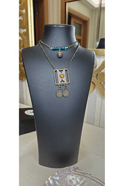 Ivory Pearl Turquoise Crystal Bead Detailed Ethnic Retro Necklace. Gift