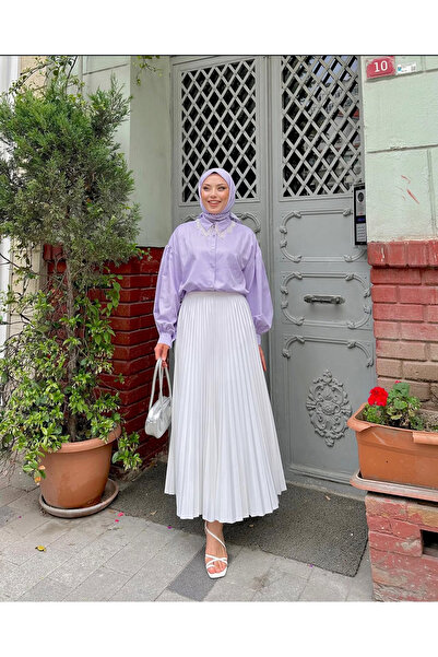 modayaselam Pleated Leather Look Hijab Skirt