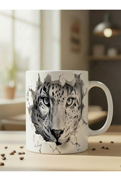 NİVRA GRUP Kaplan Temalı 3D Baskılı Porselen Kupa Bardak