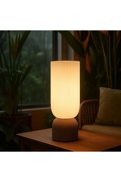 METU SHOP Dekoratif Masa Lambası Abajur Tasarım Beyaz Başlık ve Kahverengi Gö...