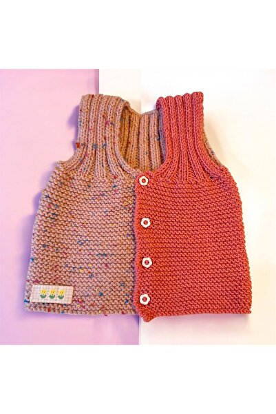 The Cloudish Shop Baby Hand Knitted Vest Pink Colored Thread 0-6 Months