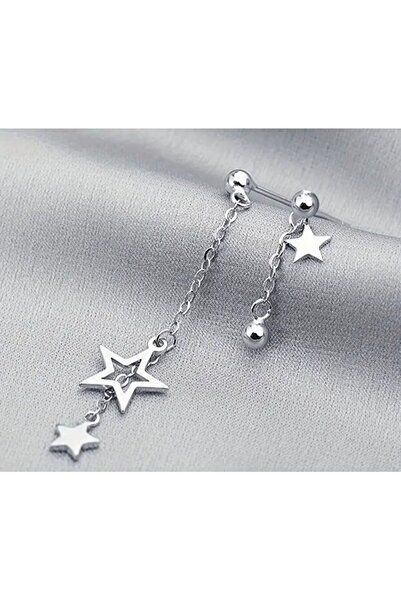 Lavinza Takı Kadın Asimetrik Zincirli Yıldız Sallantılı Gümüş Küpe