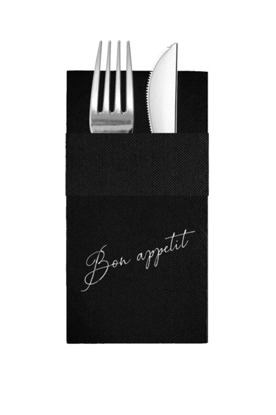 Story مناديل ورقية سوداء اللون مقاس 40×40 سم مع نقش 'بون أباتيت' و16 جيبًا