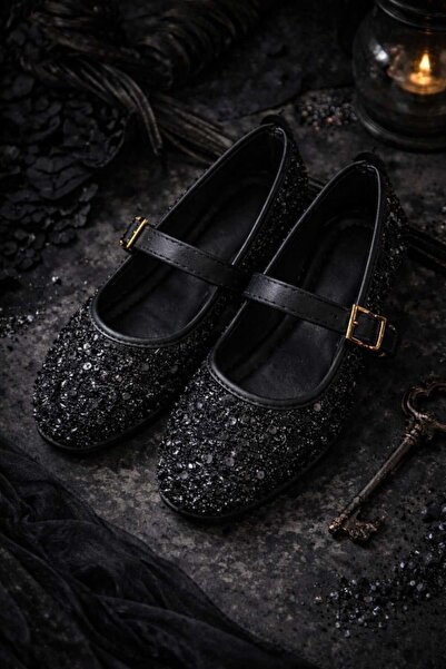 Slipcat Sequined Glittery Sequined Buckle Detailed Women's Stylish Casual Bal...