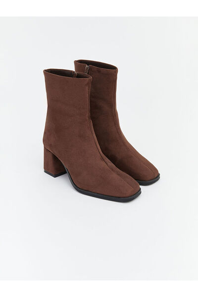 LC Waikiki Lcw Steps Brown Suede Look Thick Heeled Boots