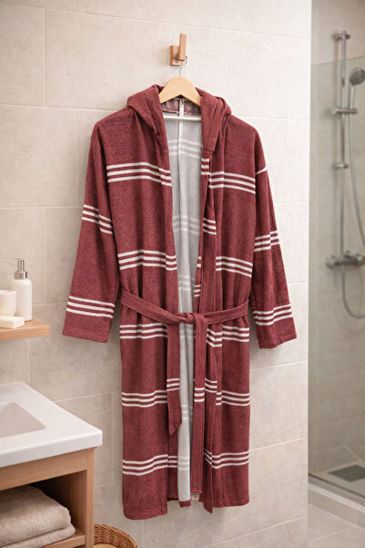 DNRYSL 100% Natural Cotton, Soft Textured Unisex Hooded Peshtemal Bathrobe, B...