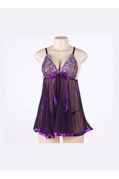 Generic Lace Nightgown with Floral Pattern Purple
