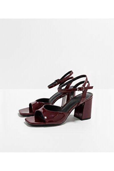 İZCE MODA Women's Heeled Sandals with Ankle Straps Burgundy Patent Leather