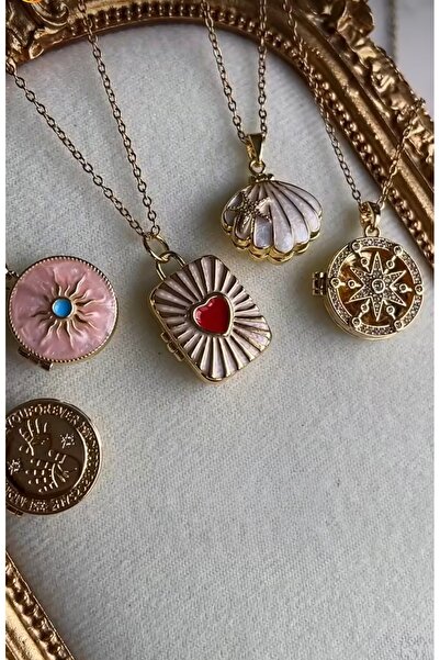 Xui Gold Kaplama Taş Detaylı Çelik Deniz Kabuğu Açılır-Kapanır Kolye