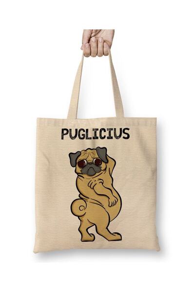 Toyaso Puglicius Pug Dog White Tote Bag Long Handle Shopping Bag Beach Bag
