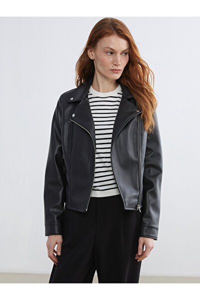 LC Waikiki Özmarka Yeni Sezon Biker Yaka Kadın Deri Görünümlü Ceket
