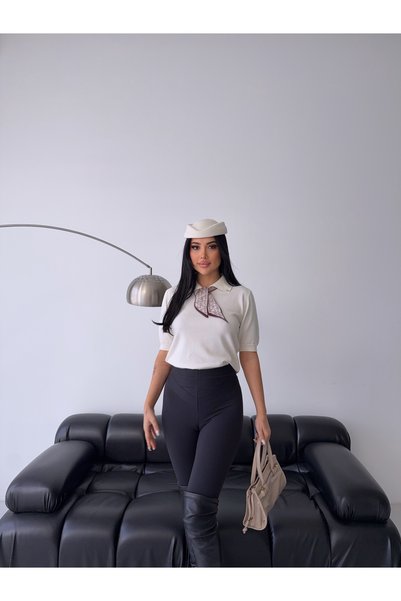 MODA سترة نسائية ذات جودة عالية بأكمام قصيرة مع وشاح
