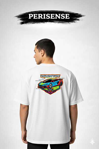 PERISENSE Unisex European Sports Car Blueprint Printed Premium Combed Oversiz...