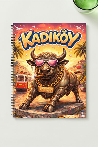 BLACKONECLASS دفتر ملاحظات KADIKÖY BOĞASI بغلاف معدني حلزوني A5 بدون خطوط وغل...