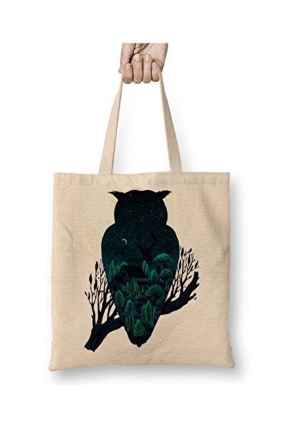 Toyaso Owl Night Owl White Tote Bag Τσάντα αγορών με μακριά λαβή Τσάντα παραλίας