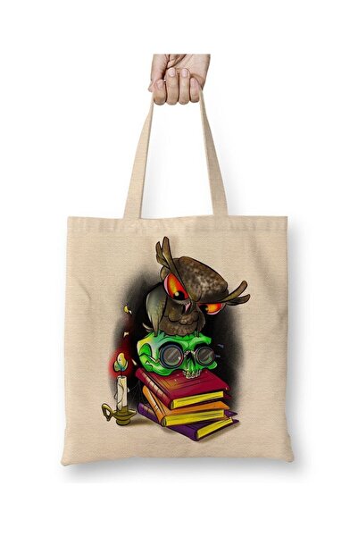 Toyaso Sabedoria Owl White Tote Bag Τσάντα αγορών με μακριά λαβή Τσάντα παραλίας