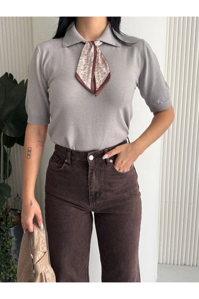 MODA سترة نسائية ذات جودة عالية بأكمام قصيرة مع وشاح