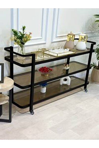 CN Black three-tiered serving cart with brown glass