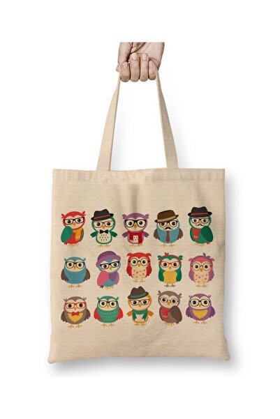 Toyaso Bufnițe cu ochelari colorați Geantă de pânză albă Geantă de cumpărătur...