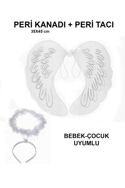 LALİ HOME Beyaz Dantel Tüllü Peri Kanadı ve Peri Tacı Seti 45x40 cm