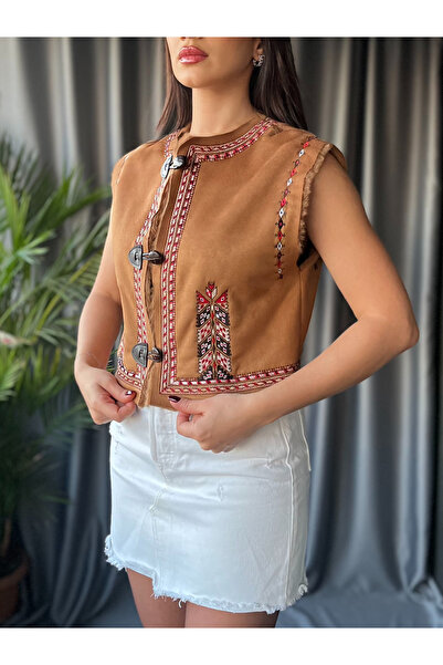 PATEVA Nakış Detaylı Süet Yelek